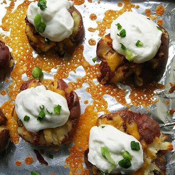 Rounded and smashed potato skins